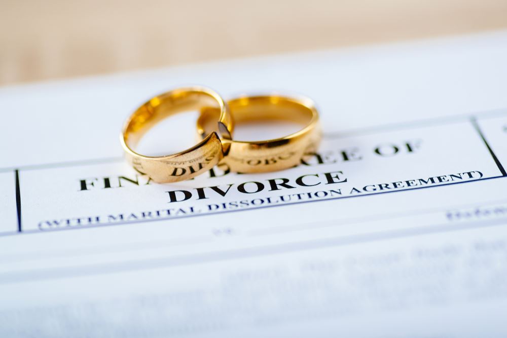 wedding rings with divorce paper